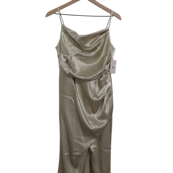 Birdy Grey Medium Neutral Champagne Lydia Shiny Dress Bridesmaid Cowl Neck NWT - Picture 1 of 7